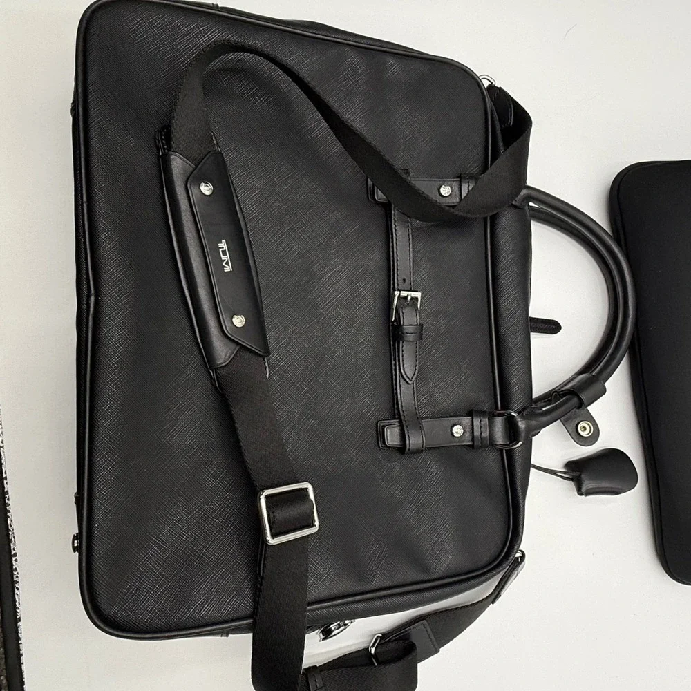 TUMI Villa Lucca City Business Tote 73124D2 Black Leather T-Pass Laptop Bag